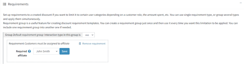 on customer affiliate requirements